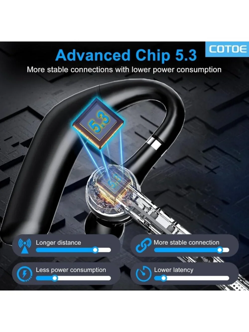 Wireless Bluetooth Headset with 72-Hour Talk Time & Noise Cancelling Mic